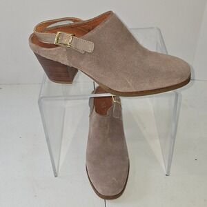 Natalia Blanco Suede Slingback Mules Taupe Brown Block Heel Clogs Spain Size 37